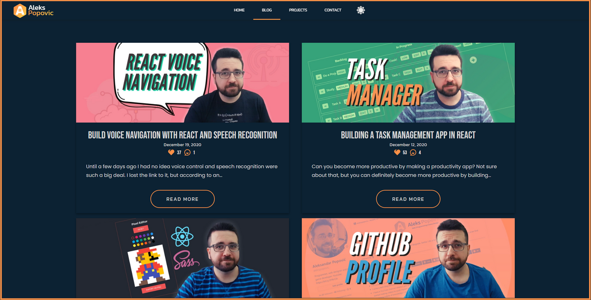 my blog with dev.to icons